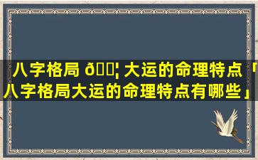 八字格局 🐦 大运的命理特点「八字格局大运的命理特点有哪些」